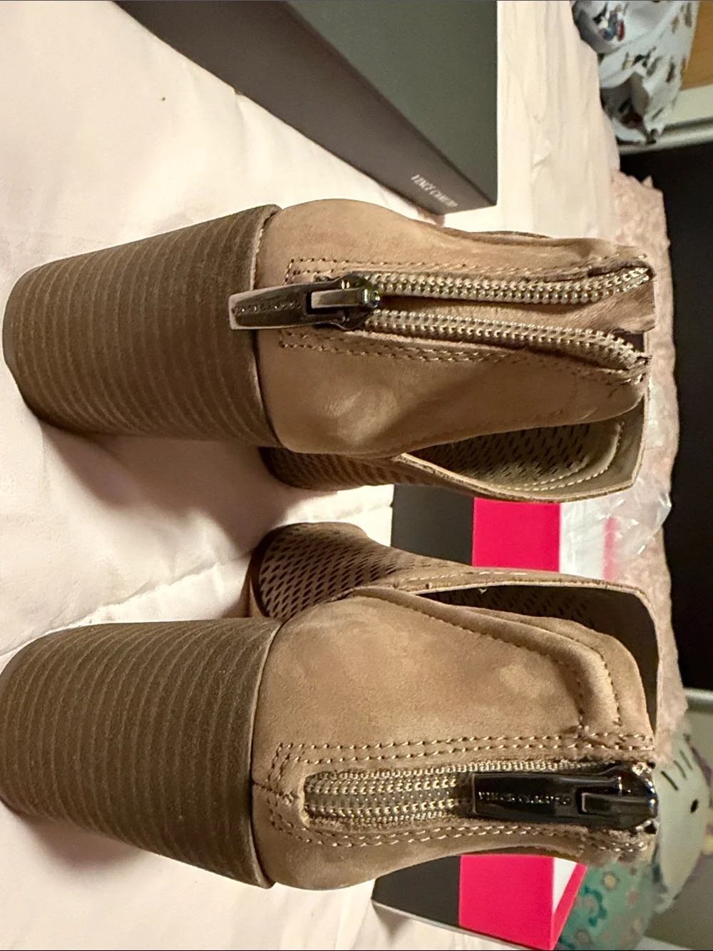 Vince Camuto Truffle Taupe Silky Nubuck Heeled Sandal